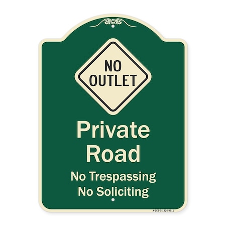 Signmission Designer Series-Private Road No Trespassing Or Soliciting With No Outlet Symbo, 24" H, G-1824-9911 A-DES-G-1824-9911